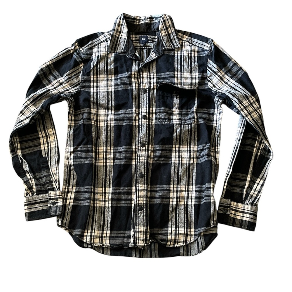GAP Men's Black & off white plaid flannel